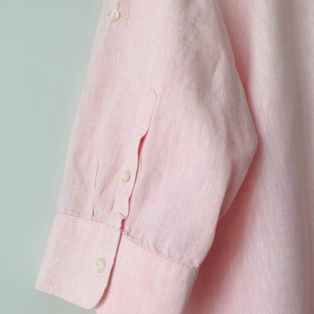 Ralph Lauren Linen Light Pink Button-Up Blouse Roll Tab Women Sz 1X Coastal - Picture 7 of 9
